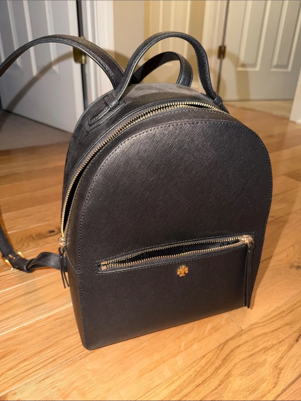 Tory Burch Black Mini Leather Backpack with Gold Logo